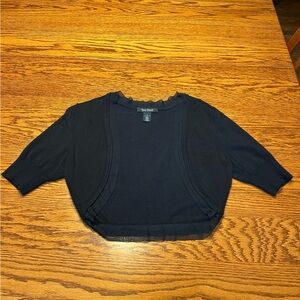 White House Black Market Black Shrug Sweater with tulle trim